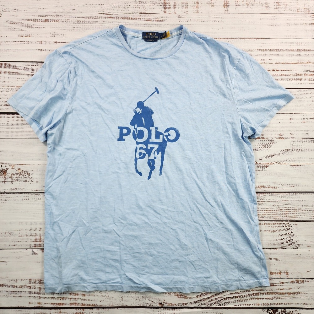 Polo Ralph Lauren Polo 67 Big Pony T-Shirt Mens L Blue Classic Fit Graphic